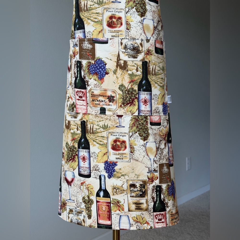 mou designs Wine Glass & Bottle Kitchen Cotton Apron-Fun Barware / Chef Cooking - Picture 3 of 11